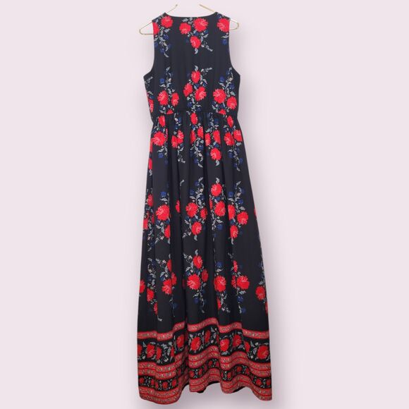 ASOS PARISIAN COLLECTION Black & Red Floral Maxi Dress Size 14 Sleeveless Boho - Picture 4 of 11